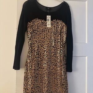 Aqua Black and Gold Long Sleeve Dress